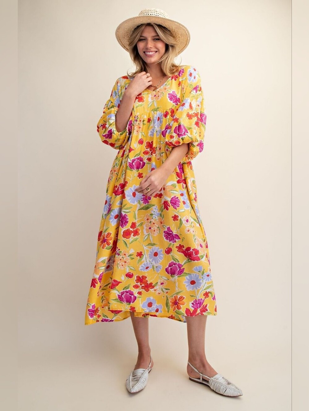 NWT EASEL Los Angeles Printed PEACH BLOSSOM MAXI DRESS S/M/L